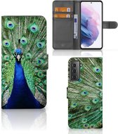 Wallet Book Case Geschikt voor Samsung Galaxy S21 Plus GSM Hoesje Pauw
