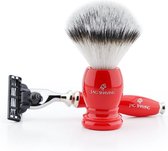 Luxe Rood Scheren Geschenk Set met Rand Scheermes en Synthetisch Haar Borstel  (Shaving brush with Safety razor)