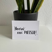 Wenskaart geboorte Hoera een Meisje dochter - Zwart Wit - bijStip
