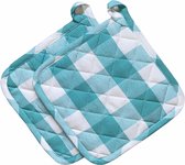 Pannenlappen | 2 stuks | 100% Katoen | 20 x 20 CM | Turquoise | Hittebestendig | Grip | Keuken |