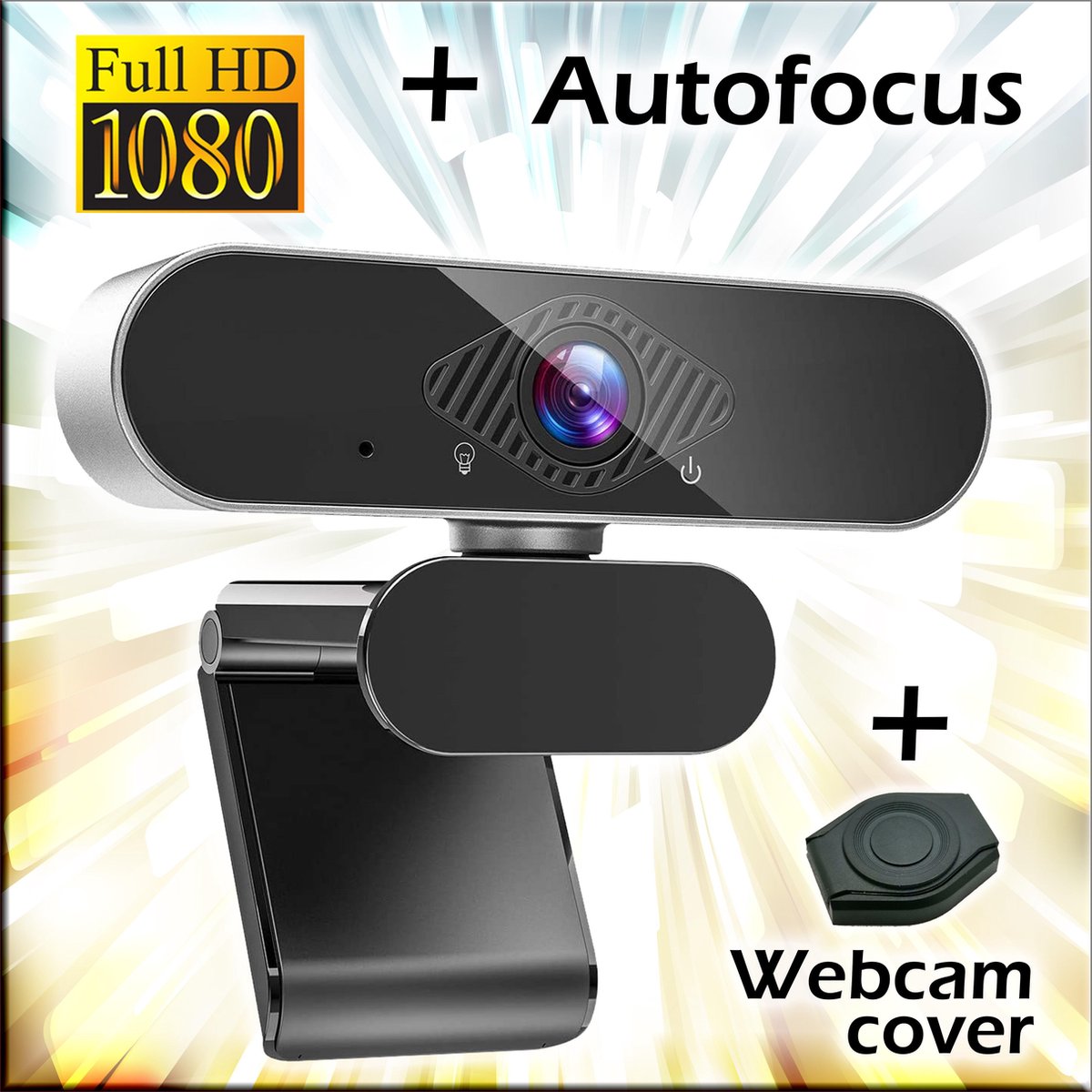 Webcam voor PC met microfoon - USB - 1080p / Full-HD - Autofocus - Incl. webcamcover / schuifje / webcam cover / privacy beschermer - Met ruisonderdrukking / noise cancelling