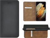 Samsung Galaxy S21 Ultra hoesje - Bookcase - Portemonnee Hoes Ultra dun Echt leer Wallet case Zwart