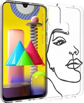 iMoshion Hoesje Geschikt voor Samsung Galaxy M31 Hoesje Siliconen - iMoshion Design hoesje - Transparant / Zwart / Line Art Woman Black