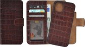 iPhone 12 Pro hoesje - Wallet case - Portemonnee Hoes 2in1 Uitneembaar Echt leer Book case Croco Bruin