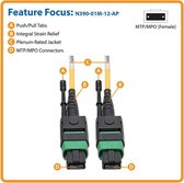 Tripp-Lite N390-01M-12-AP MTP/MPO (APC) Singlemode Patch Cable (F/F), 12 Fiber, 40/100 GbE, QSFP+ 40GBASE-PLR4, Plenum, Push/Pull Tab, Yellow, 1 m (3.3 ft.) TrippLite