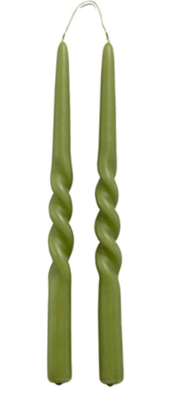 Rustik Lys - twist - kaars - Swirl kaarsen -  Olijf groen - gedraaide kaarsen - 2.1 x 29 cm - set van 4 stuks