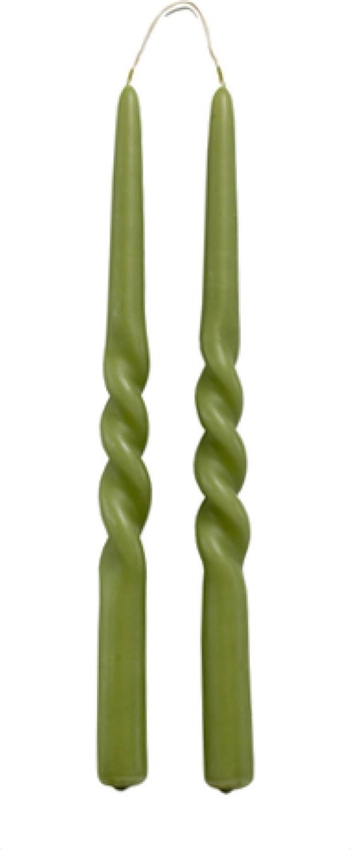 Rustik Lys - twist - kaars - Swirl kaarsen -  Olijf groen - gedraaide kaarsen - 2.1 x 29 cm - set van 4 stuks