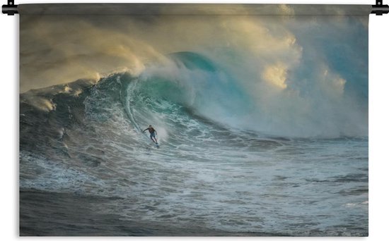Wandkleed Golven  - Surfer trotseert hoge golf Wandkleed katoen 90x60 cm - Wandtapijt met foto