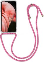 kwmobile telefoonhoesje compatibel met Apple iPhone XS - Hoesje met koord - Back cover in transparant / fuchsia / zwart / wit