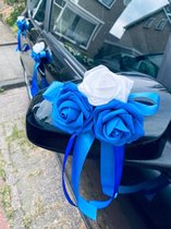 Autodeco.nl - LORENA Royal Blue Auto Versiering - Trouwauto Decoratie - Autodecoratie Bruiloft - Bloemen op de Auto - Trouwerij/ Huwelijk Decoratie - Foam Rozen met Linten