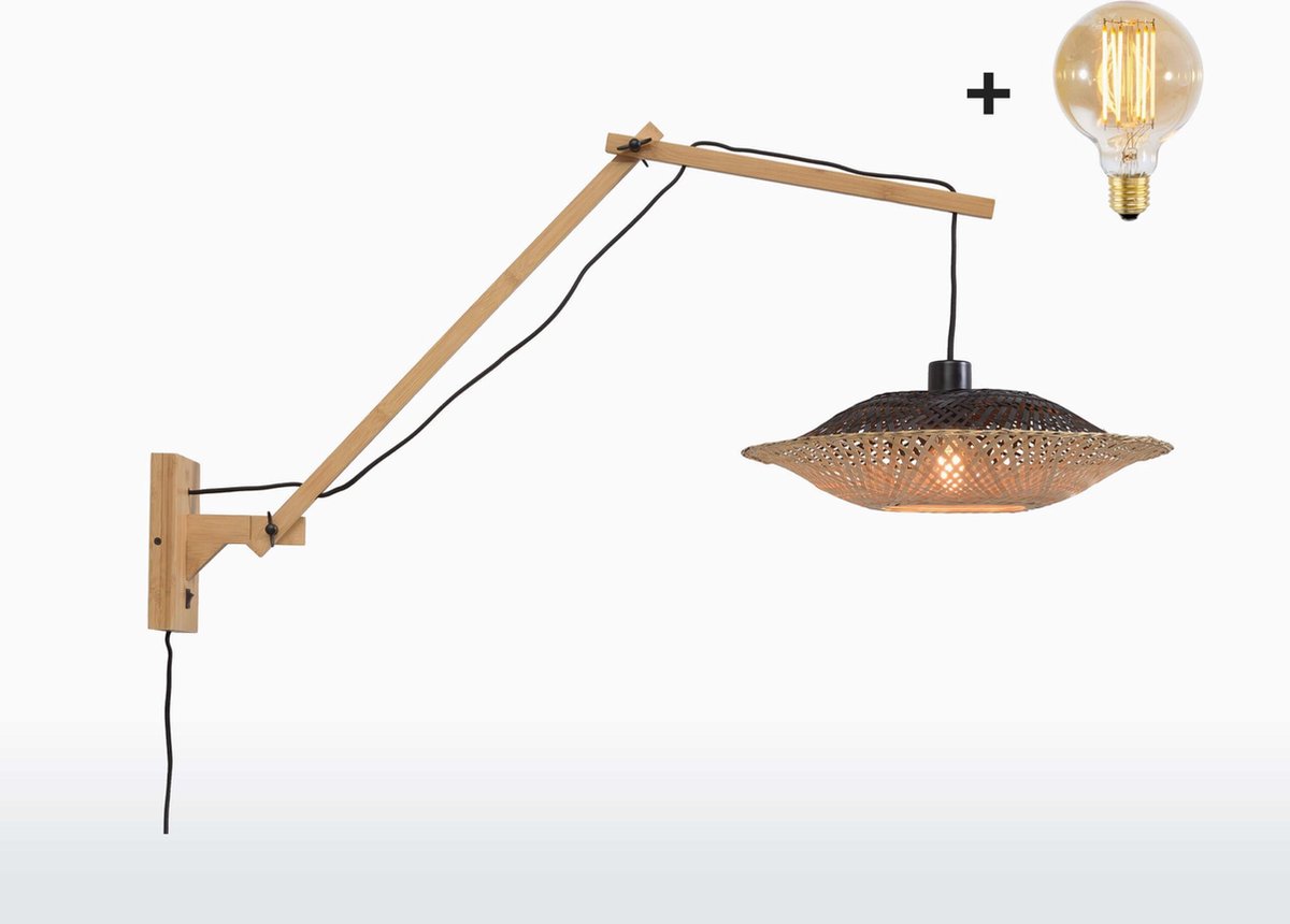 Wandlamp met Lange Arm - KALIMANTAN Bamboe Medium (60x15cm) - Met LED- lamp |