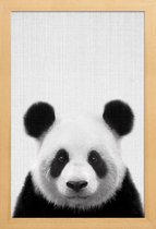 JUNIQE - Poster in houten lijst Panda zwart-wit foto -30x45 /Grijs &