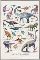 JUNIQE - Poster met kunststof lijst Dinosauruskaart -30x45 /Kleurrijk