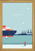 JUNIQE - Poster met houten lijst Hamburg - retro -40x60 /Blauw & Rood