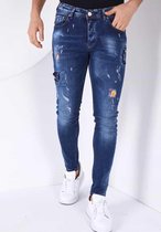 Stoere Heren Jeans met Paint Drops - Slim Fit - 52-01B - Blauw