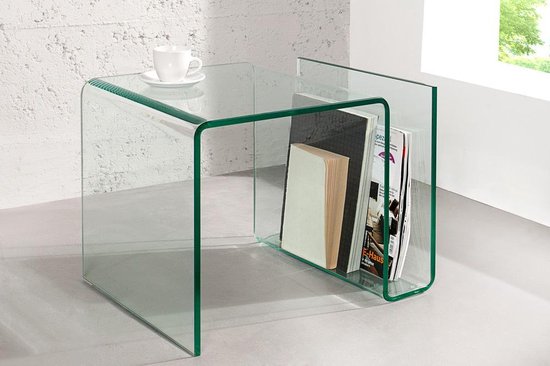Glazen transparant  Salontafel met opbergvak voor tijdschriften 50 cm