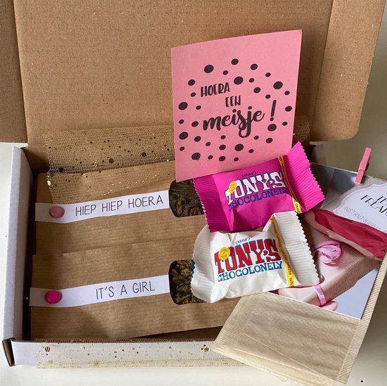 TeaFreaks - Thee - Mini Kraamcadeau - Hoera Een Meisje - Losse thee en Tiny Tony's chocolade