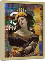 Foto in frame , Artistieke Vrouw  met kroon ,Historisch Tafereel ,70x100cm , Multikleur , wanddecoratie