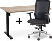 Zit-sta bureau elektrisch verstelbaar +  ERGO Bureaustoel | ARBO EASY Thuiswerkset | frame bureau zwart - bureaublad robuust eiken | 120x80 cm
