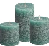 Cactula ensemble de 3 bougies pilier rustique en couleur Trendy verte | 7x7 7x11 et 7x16 cm
