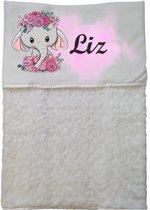 Baby dekentje olifant EIGEN NAAM - gepersonaliseerd dekentje - kraam cadeau - zacht dekentje - olifant - wit deken - meisje