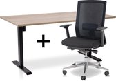 Zit-sta bureau elektrisch verstelbaar +  ERGO Bureaustoel | ARBO EASY Thuiswerkset | frame bureau zwart - bureaublad midden eiken| 160x80 cm