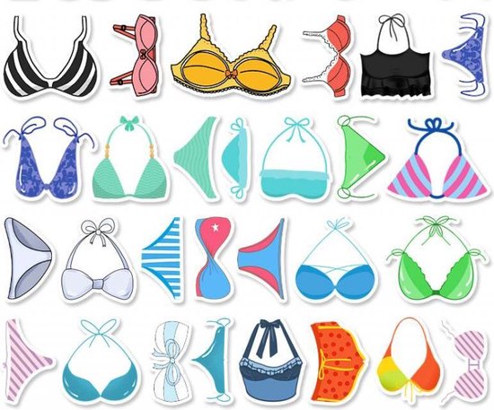 Autocollants bikini - 56 pièces - Mélange de thèmes été, maillots de bain, mode plage