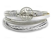 Leren armband zilver Galeara design Wikkelarmband met levensboom 19.5cm