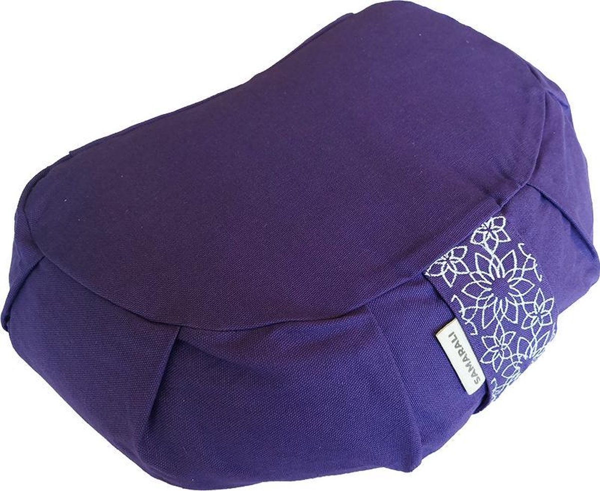 Samarali Halve Maan Meditatiekussen - 38 × 25 × 14 cm – Ergonomisch Zafu Kussen – 100% Biologisch Katoen – Verstelbare Boekweitvulling – Voor Lotus & Half-Lotus Houding