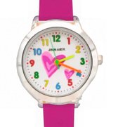 Horloge- Hart- midden roze - lederen bandje- Kinderen- extra batterij - Charme Bijoux