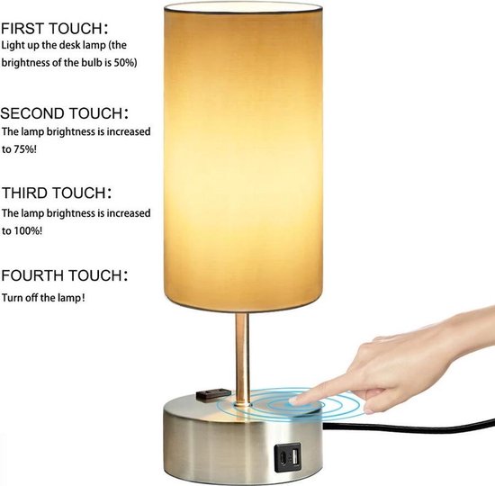 SensaHome Tafellamp – Dimbaar met Touch Functie – Inclusief 2 USB Poorten  om Telefoons... | bol.com