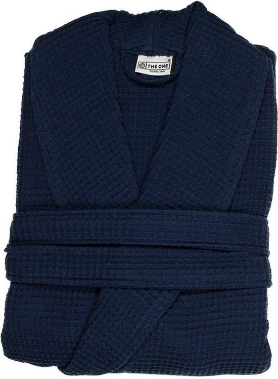 I2T Wafel badjas zonder Capuchon - Navy blauw - L/XL