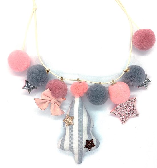 Ketting Meisje- Stof- Bolletjes- Boom- Grijs- Kind- LiLaLove