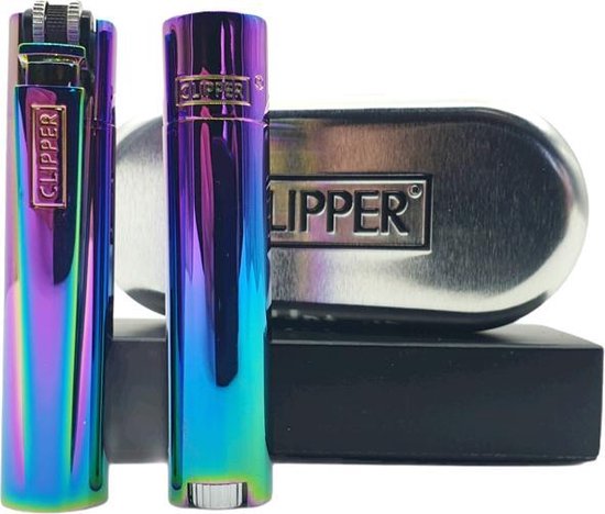 Clipper Aansteker Classic Large Metal / Metalen Icy / Rainbow (2 Stuks)
