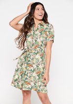 LOLALIZA Overhemd jurk met planten en bloemen - Khaki - Maat 38