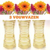 Vouwvazen.nl - Hoge vaas - Vaas - Vouwvaas - 3 stuks - Goud - Gestreept - Recht model - Plastic vouw vaas