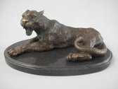Beeld - Bronzen Luipaard - Sculptuur op sokkel - 12 cm hoog