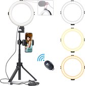 VIJIM Ringlamp met statief - telefoonhouder en bluetooth afstandsbediening - Instagram / YouTube / TikTok lamp