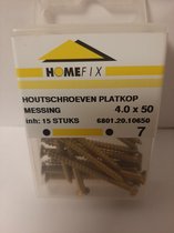 Homefix Houtschroeven-Platkop Messing 4.0x50 15 Stuks