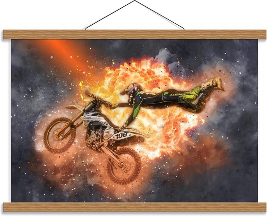Schoolplaat – Tekening Motorcross - 60x40cm Foto op Textielposter (Wanddecoratie op Schoolplaat)
