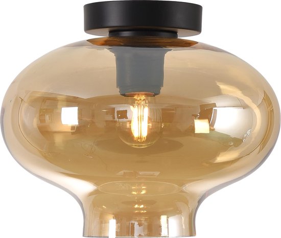 Plafondlamp Toronto Amber - Ø26,5cm - E27 - IP20 - Dimbaar > plafoniere amber glas | plafondlamp amber glas | plafondlamp eetkamer amber glas | plafondlamp keuken amber glas | led lamp amber glas | sfeer lamp amber glas