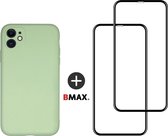 BMAX 2-pack iPhone 11 full cover glazen screenprotector incl. mintgroen siliconen hardcase hoesje