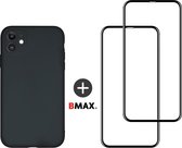 BMAX Telefoonhoesje geschikt voor iPhone 11 - Siliconen hardcase hoesje zwart - Met 2 screenprotectors full cover