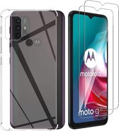 Motorola Moto G10, G20 & G30 Hoesje Transparant & 2X Glazen Screenprotector - Anti-Shock Hybrid Back Cover