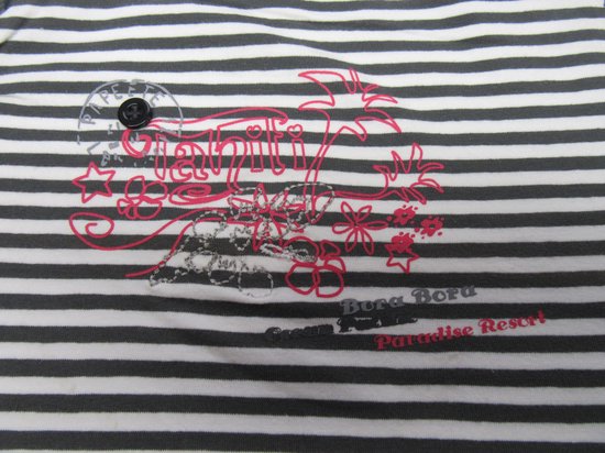 Dirkje , Meisje , t-shirt korte mouw , streep , wit /grijst , tahiti rose , 104  - 4 jaar - Dirkje