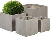 Relaxdays bloempot set van 4 - plantenbak hout look - bloembak modern - bloemenbak buiten