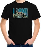 Tekst shirt I love turtles met dieren foto van een schildpad zwart voor kinderen - cadeau t-shirt zeeschildpadden liefhebber - kinderkleding / kleding XS (110-116)
