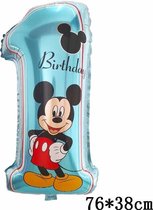 Ballon Cijfer 1 Met Rietje - Cijfer ballon Mickey - 1 jaar - Verjaardag - 76cm & Straw