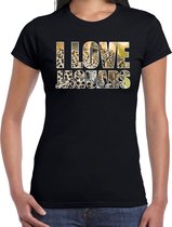 Tekst shirt I love jaguars met dieren foto van een jaguar zwart voor dames - cadeau t-shirt jachtluipaarden liefhebber S