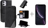 Book Case Apple iPhone 12 Mini | Hoogwaardig PU Leren Hoesje | Telefoonhoesje | Portemonnee | Zwart + 1x screenprotector